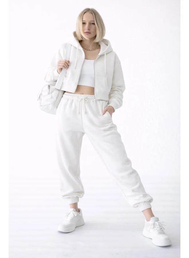 Noa Noa Women's Crop Hooded Zip-Up Sweatshirt – White Zip