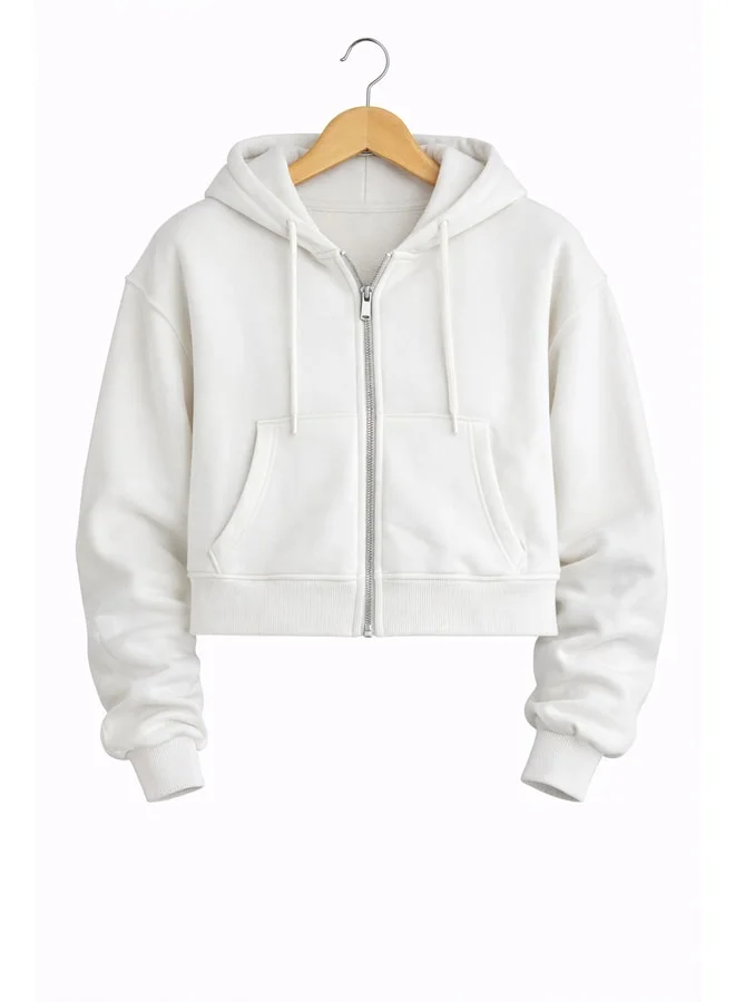 Noa Noa Women's Crop Hooded Zip-Up Sweatshirt – White Zip