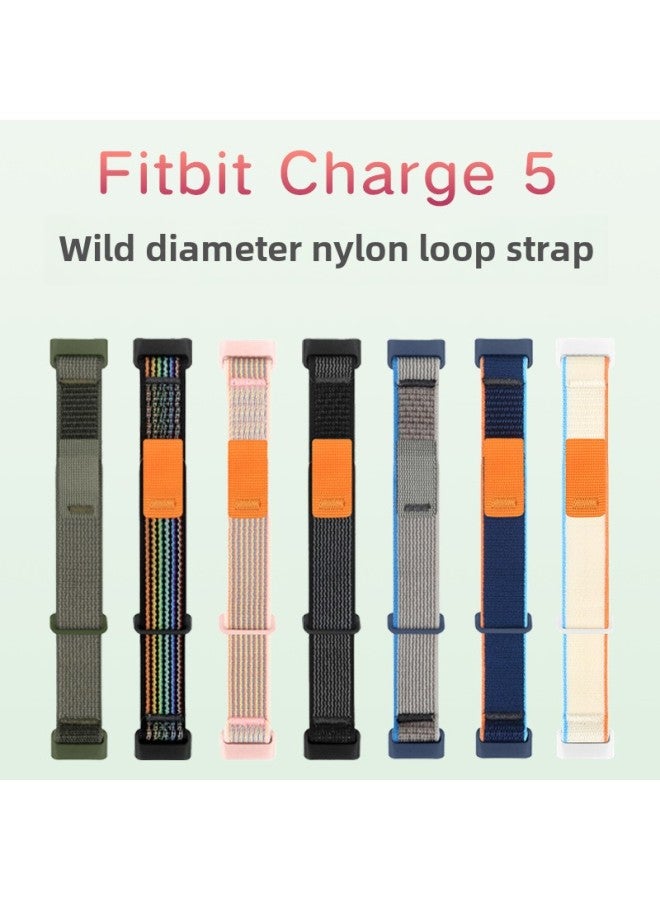 Applicable To Fitbit Charge5 Smart Watch Band Bracelet Two-section Wild Path Nylon Loop Sports All-inclusive Watch Band-Color:Milky White  - Image 2