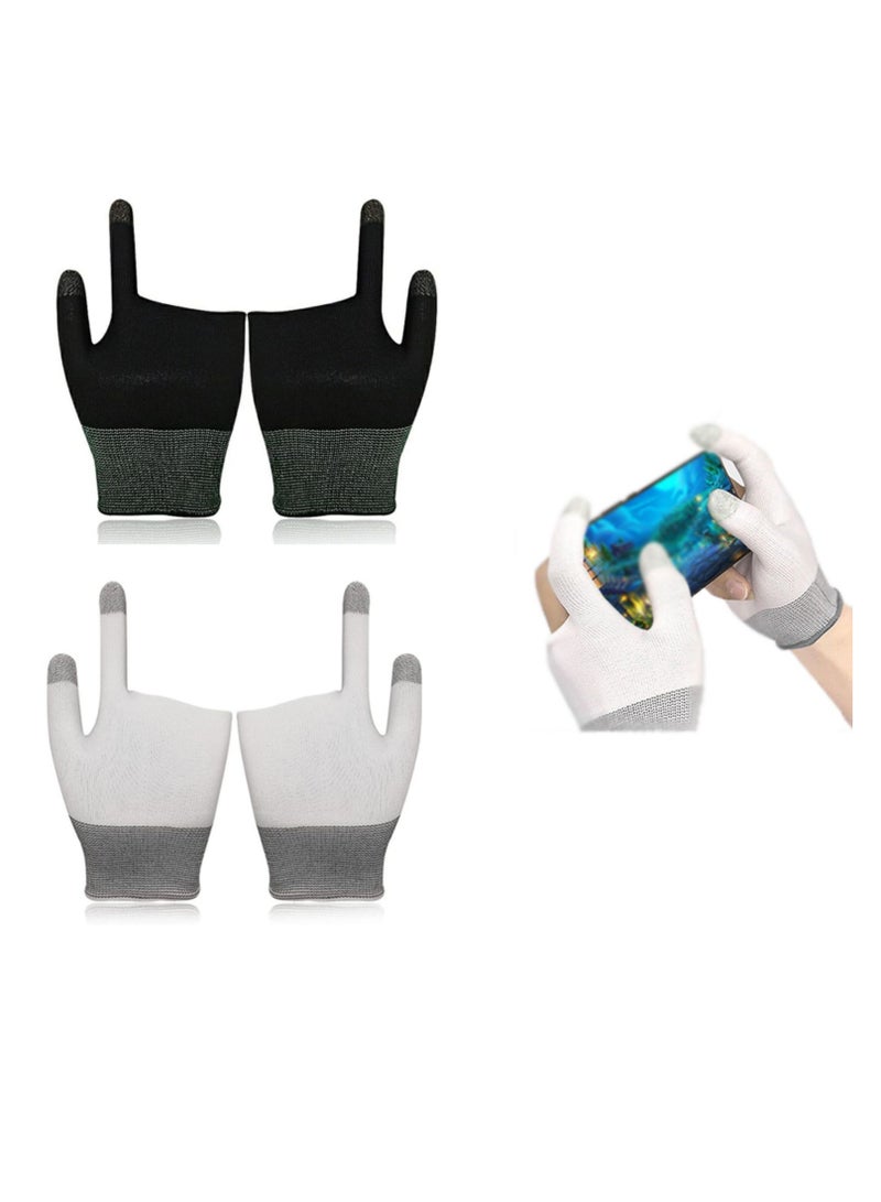 SYOSI 2PCS Gaming Gloves for Sweaty Hands, UltraThin Breathable Mobile Gaming Gloves, AntiSweat Mobile Finger Sleeve Breathable for HighRanking Players Mobile Game Streamer Black+ White - Image 1