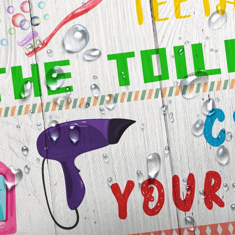 Pinpai Kids Shower Curtain, Funny Teen Boy Girl Shower Curtain Set for College Dorm Bathroom, Cute Colorful Bathroom Rules Fabric Shower Curtain Restroom Bathtub Decor Accessories with Hooks 72X 72 inch - Image 5