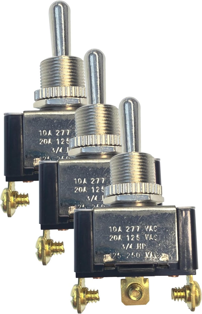 Gardner Bender GSW-117 مفتاح كهربائي ثقيل، SPDT، مؤقت ON-Off-Mom-ON، 20 A/125V AC، طرف لولبي (عبوة من 3) - Image 1