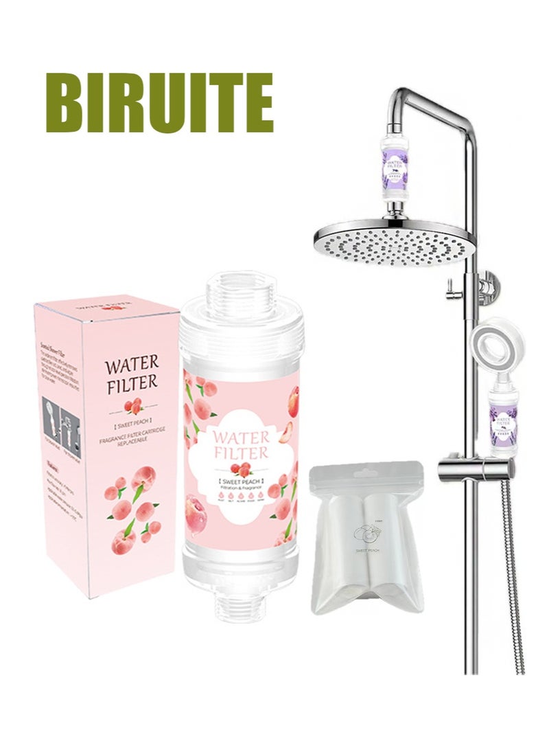 BIRUITE 1pcs Vitamin Shower Fragrance Water Filter + 2pcs Fragrance Filter Cartridge Set, Prevent Hair Loss and Prevent Dry Skin, Remove Chlorine and Rust, Relax Aromatherapy (Sweet Peach) - Image 1