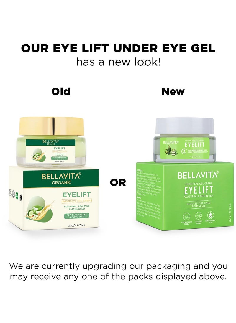 Bella Vita Organic - Eye Lift Hydrating Natural Under Eye Cream Gel for Dark Circles Puffy Eyes Wrinkles and Removal of Fine Lines for Women and Men 20 gm Pack of 3 - Image 1