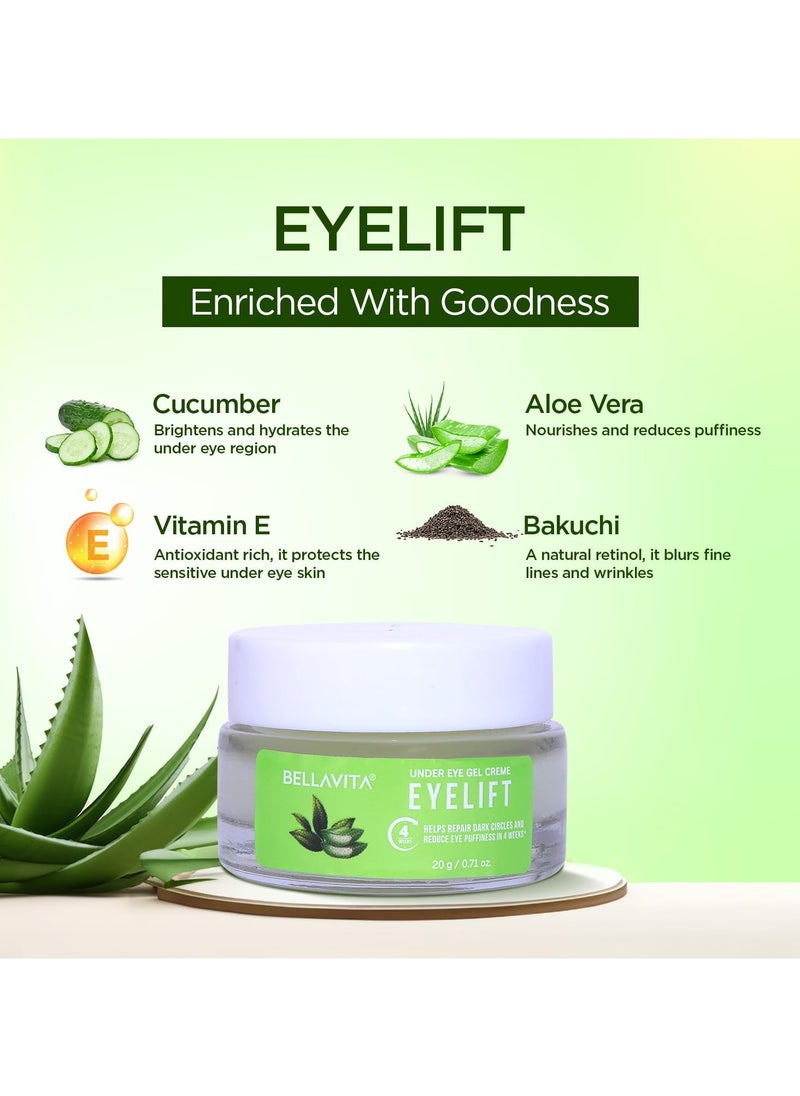 Bella Vita Organic - Eye Lift Hydrating Natural Under Eye Cream Gel for Dark Circles Puffy Eyes Wrinkles and Removal of Fine Lines for Women and Men 20 gm Pack of 3 - Image 1