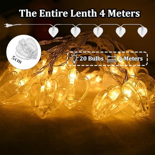 fizzytech Heart Clip String Light 14 Clips 3 Meter Outdoor Decoration Light(Plastic, LED) (Heart Light-Warm White, Pack of 1) - Image 4