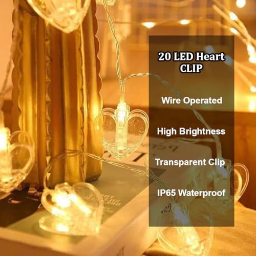 fizzytech Heart Clip String Light 14 Clips 3 Meter Outdoor Decoration Light(Plastic, LED) (Heart Light-Warm White, Pack of 1) - Image 5