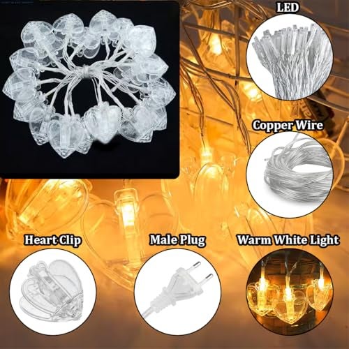 fizzytech Heart Clip String Light 14 Clips 3 Meter Outdoor Decoration Light(Plastic, LED) (Heart Light-Warm White, Pack of 1) - Image 3