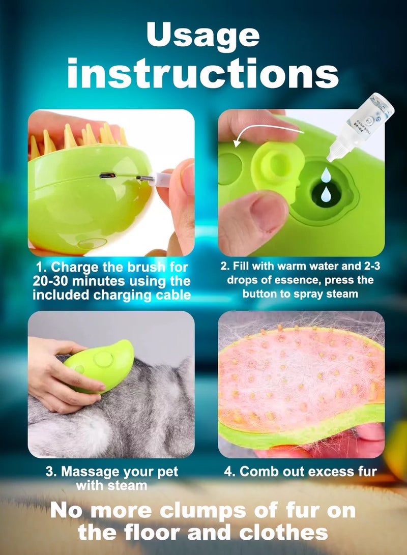 Steam Brush for Cat Dog Pets with essence, 3 in 1 massage Comb with cold steam, for Shedding and Grooming Steamer
