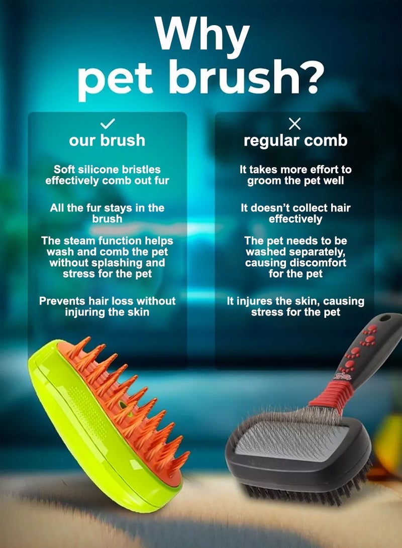 Steam Brush for Cat Dog Pets with essence, 3 in 1 massage Comb with cold steam, for Shedding and Grooming Steamer