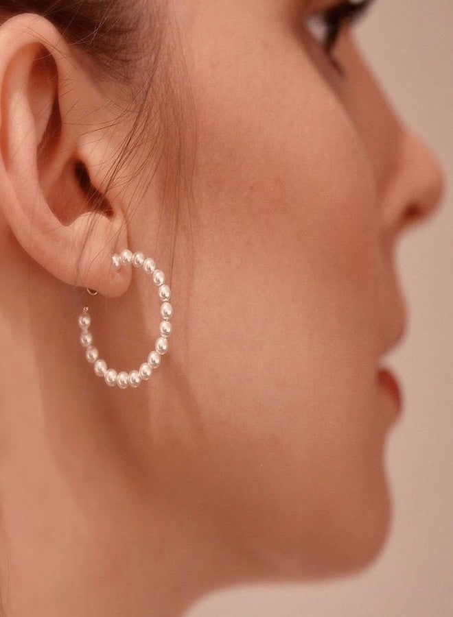 MOROTOLE Pearl Hoop Earrings for Women Small Pearls Hoop Earrings,Gold Plated Lightweight Open Large Circle Round Pearl Earrings Jewelry Birthday Gift for Women - Image 2