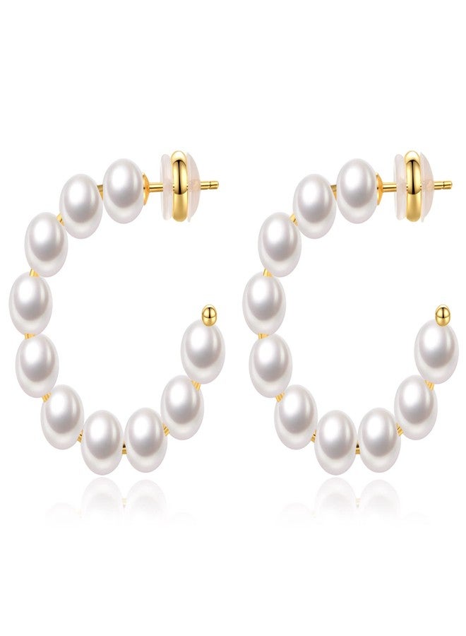 MOROTOLE Pearl Hoop Earrings for Women Small Pearls Hoop Earrings,Gold Plated Lightweight Open Large Circle Round Pearl Earrings Jewelry Birthday Gift for Women - Image 1
