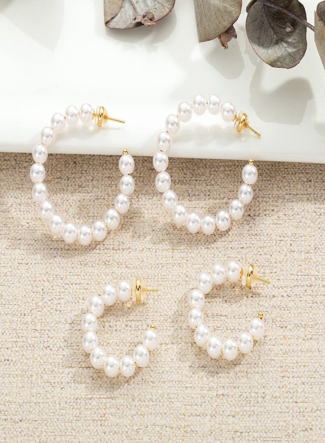 MOROTOLE Pearl Hoop Earrings for Women Small Pearls Hoop Earrings,Gold Plated Lightweight Open Large Circle Round Pearl Earrings Jewelry Birthday Gift for Women - Image 3