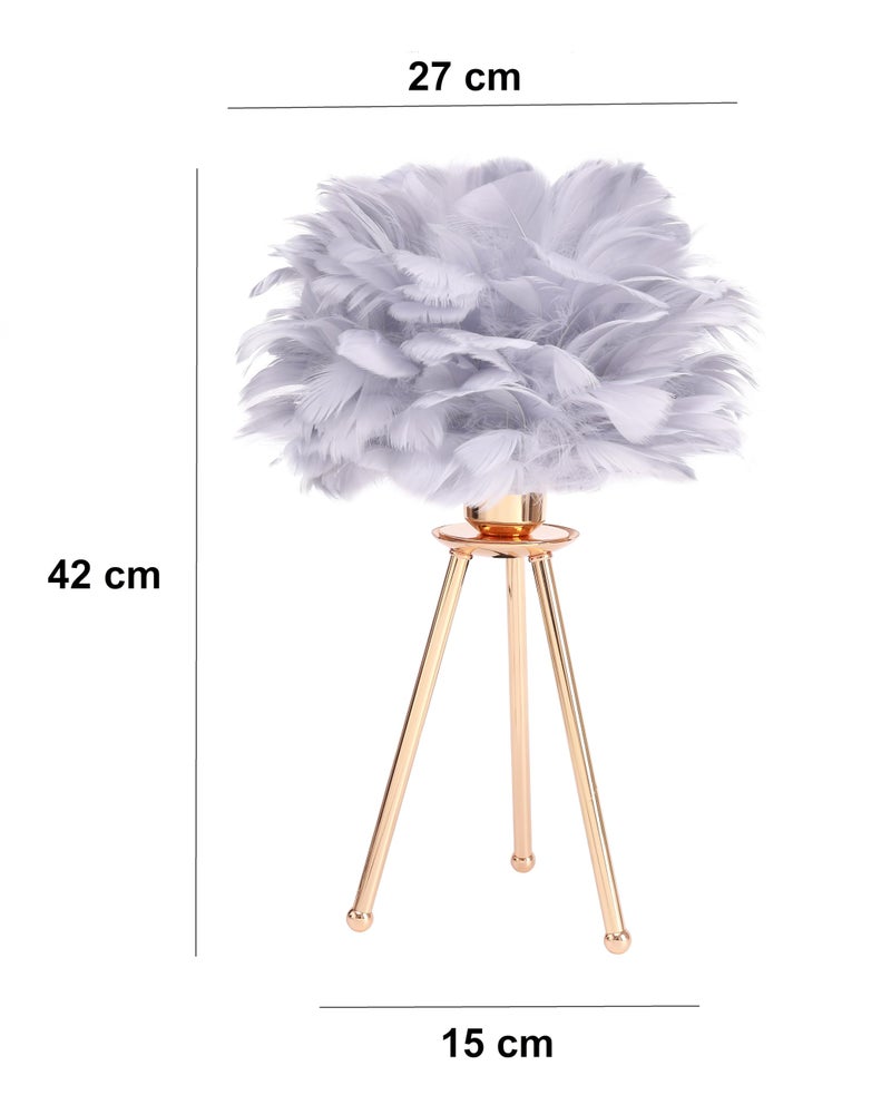 HOME ELEMENTS Feather,Metal Modern Shade Table Lamp with Tripod Stand,LED Night Lamp for Bedroom Living Room Home Decor Warm Light Classic Bedside Desk, Study, Nightstand Lamp(Light Grey) - Image 5