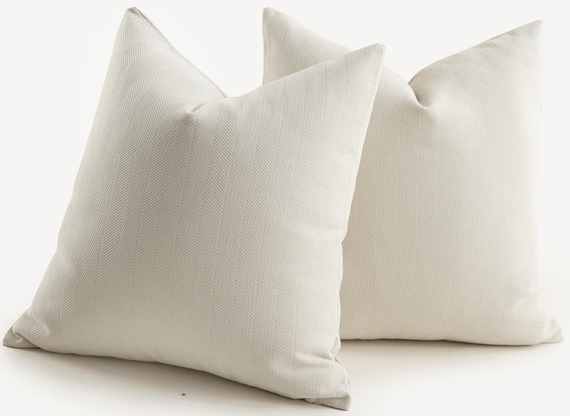 MANDIOO Pack of 2 Chenille Throw Pillow Covers Elegant Design Soft and Luxurious Decorative Cushion Covers Pillowcase Couch Sofa Bedroom Living Room Home Decor 20x20 Inch Cream White - Image 1