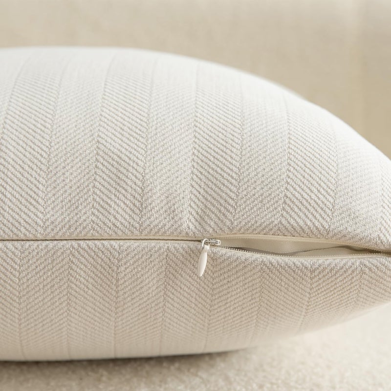 MANDIOO Pack of 2 Chenille Throw Pillow Covers Elegant Design Soft and Luxurious Decorative Cushion Covers Pillowcase Couch Sofa Bedroom Living Room Home Decor 20x20 Inch Cream White - Image 3