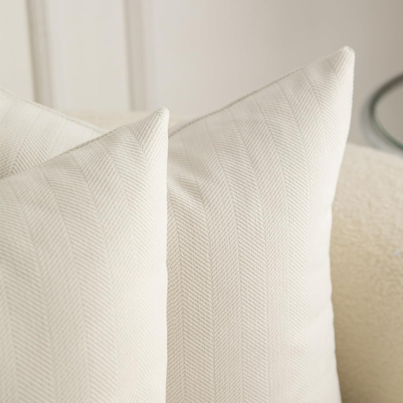 MANDIOO Pack of 2 Chenille Throw Pillow Covers Elegant Design Soft and Luxurious Decorative Cushion Covers Pillowcase Couch Sofa Bedroom Living Room Home Decor 20x20 Inch Cream White - Image 2