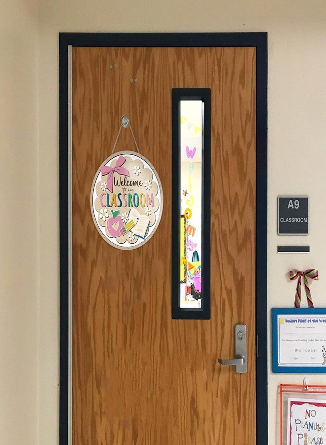 Bolisom Welcome to Our Classroom Front Door Sign, Back to School Educational Book Apple Pencil Wooden Hanger Home Decor, Preschool Elementary Wreath Indoor Wall Hanging Decoration Teacher Supply - Image 4