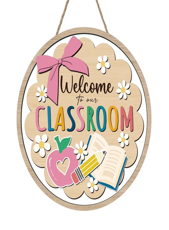 Bolisom Welcome to Our Classroom Front Door Sign, Back to School Educational Book Apple Pencil Wooden Hanger Home Decor, Preschool Elementary Wreath Indoor Wall Hanging Decoration Teacher Supply - Image 1
