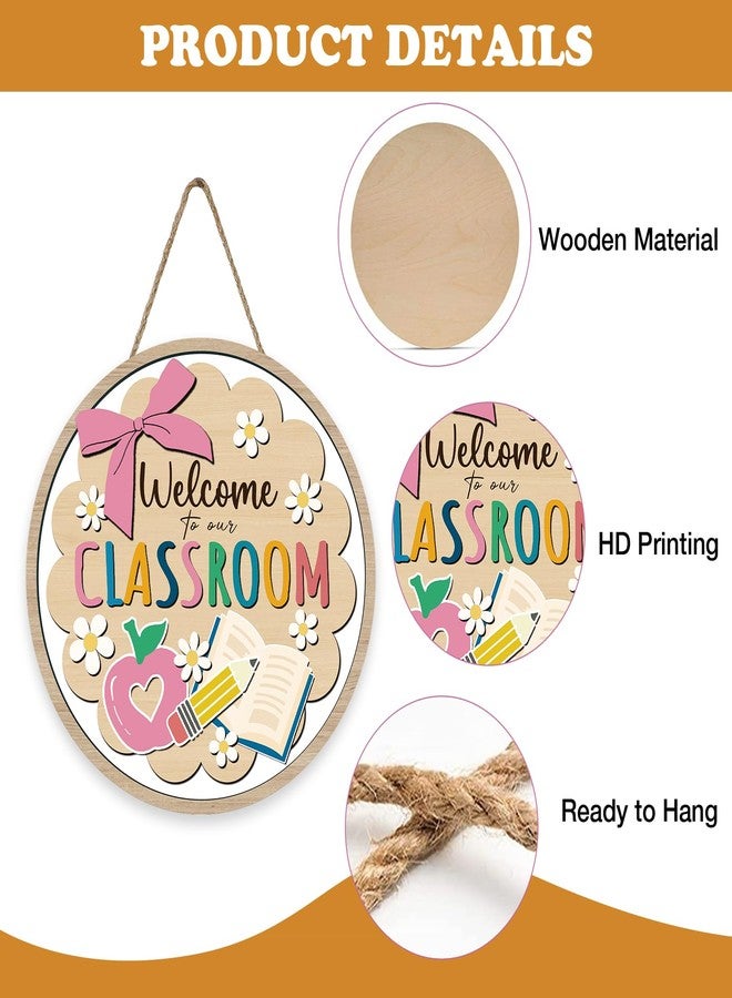Bolisom Welcome to Our Classroom Front Door Sign, Back to School Educational Book Apple Pencil Wooden Hanger Home Decor, Preschool Elementary Wreath Indoor Wall Hanging Decoration Teacher Supply - Image 3