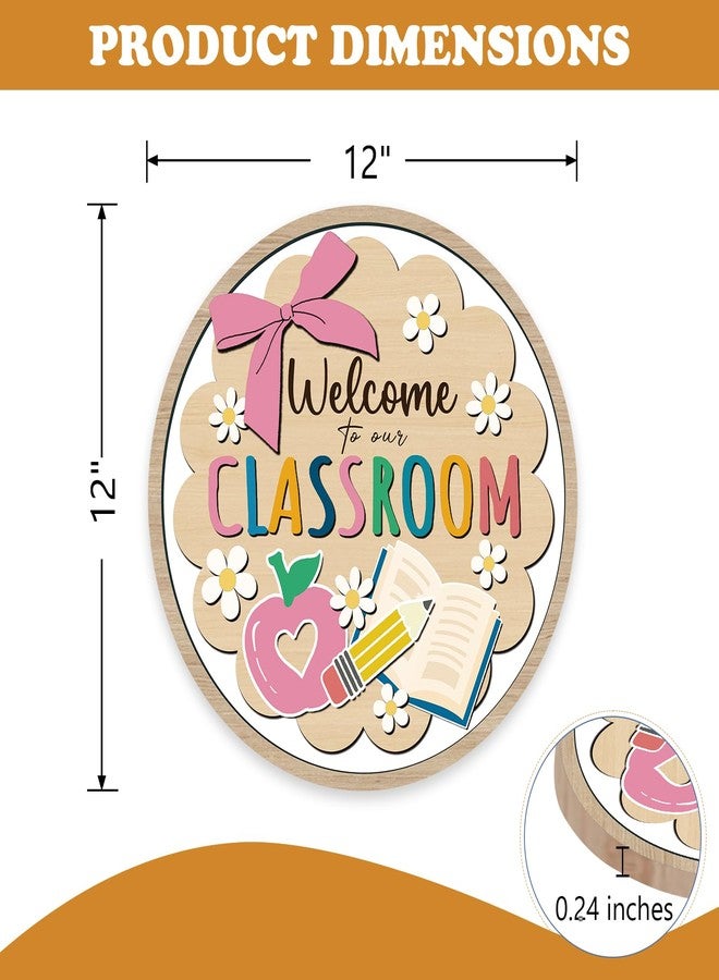 Bolisom Welcome to Our Classroom Front Door Sign, Back to School Educational Book Apple Pencil Wooden Hanger Home Decor, Preschool Elementary Wreath Indoor Wall Hanging Decoration Teacher Supply - Image 2