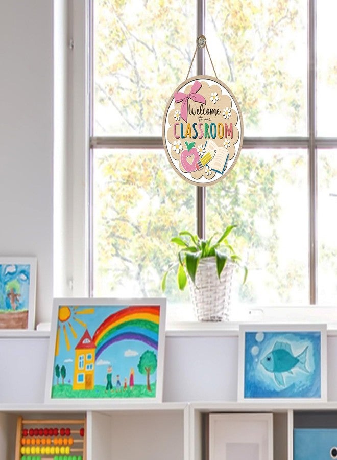 Bolisom Welcome to Our Classroom Front Door Sign, Back to School Educational Book Apple Pencil Wooden Hanger Home Decor, Preschool Elementary Wreath Indoor Wall Hanging Decoration Teacher Supply - Image 5