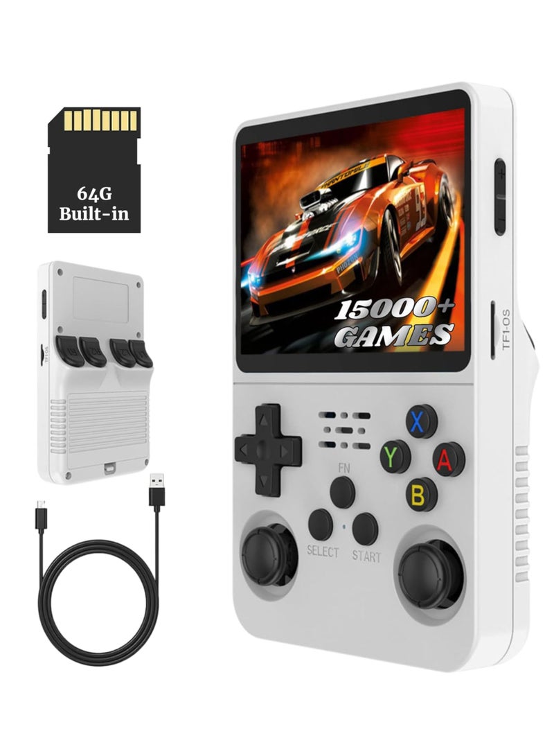 DIGI CORE R36S Game Console 3.5 Inch Portable Retro Game Console Built-in 15000+ Games With Open Source Linux System With 64GB Memory Card Video Games Console 3500mAh Battery IPS Screen Toys And Games For Kids And Adults White - Image 1