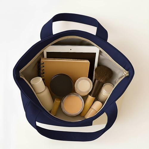 Lify Canvas Mini Tote Bag for Women | Small Handbag Purse with Zipper & Inner Pocket | Lightweight Cotton Canvas Craft Bag for Daily Use, Travel, Shopping & Gifting (1 Piece) (Navy Blue) - Image 4