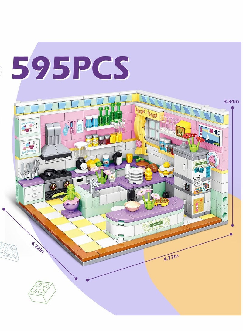Girls Friends House Building Kit, Kitchen Kit 595Pcs Mini Blocks Dream Home Toys for Kids Ages 8-12 - Image 4
