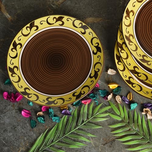 Caffeine Ceramic Handmade Stoneware Brown & Yellow Leaf Quarter Plate 7”(Set of 4 Dishwasher & Microwave Safe) - Image 1