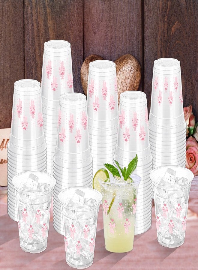 ZCPTZ 100 Pcs Pink Bow Disposable Plastic Cups, 12 oz Cute Bow Drinking Cup Bow Clear Plastic Cups for Pink Party Bridal Shower Wedding Birthday Party Supplies - Image 5