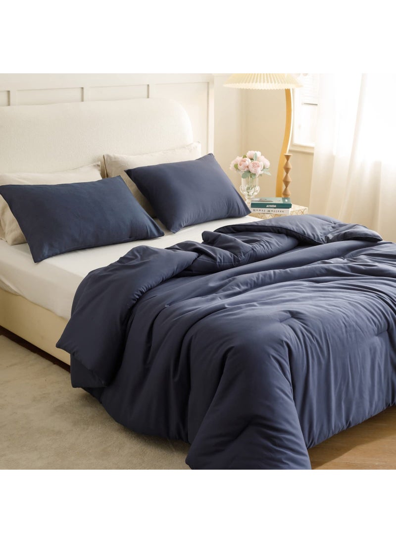 ROSGONIA ROSGONIA Navy Blue Comforter Set Queen 3pcs 1 Boho Blue Comforter  2 Pillowcases All Season Soft Bedding Lightweight Bedspread Blanket Quilt 