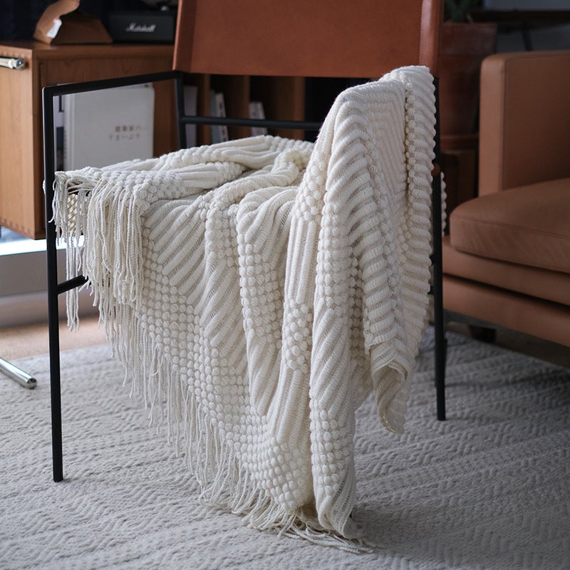 Nordic Knit Solid Color Throw Casual Sofa Decorative Blanket Beige 