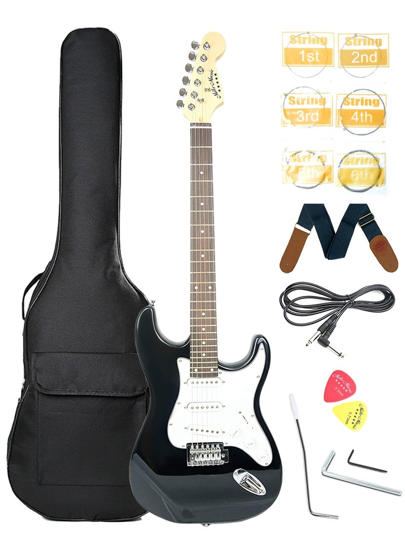 Mike Music 39 Inch Electric Guitar, Full Size Electric Guitar, Beginner Guitar, Solid Body 39" Black Guitar for Starter, Guitar for Rock Pop Jazz Music with Bag, Strap, Strings, Cable, Picks Beginner Kit Ideal Holiday Birthday Gifts  - Image 1