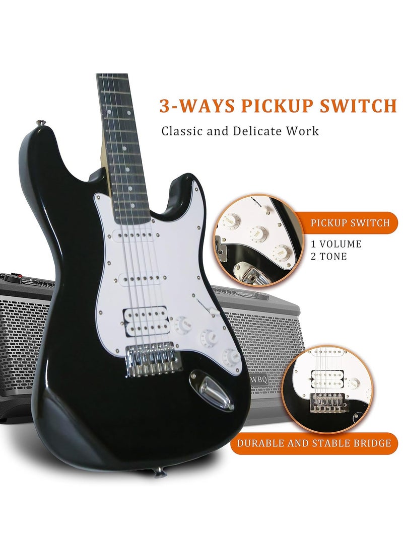 Mike Music 39 Inch Electric Guitar, Full Size Electric Guitar, Beginner Guitar, Solid Body 39" Black Guitar for Starter, Guitar for Rock Pop Jazz Music with Bag, Strap, Strings, Cable, Picks Beginner Kit Ideal Holiday Birthday Gifts  - Image 3