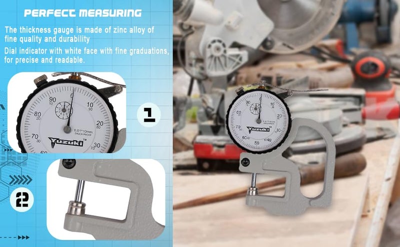 YUZUKI Dial Thickness Gauge – 0.01mm Precision, 10mm Measuring Range, High-Accuracy Measurement Tool for Surface Thickness - Image 5
