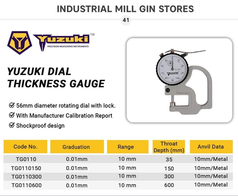 YUZUKI Dial Thickness Gauge – 0.01mm Precision, 10mm Measuring Range, High-Accuracy Measurement Tool for Surface Thickness - Image 2