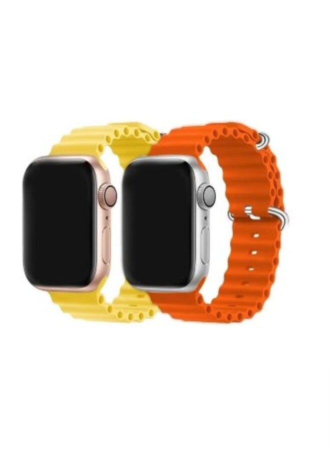 2Pack for Apple Watch Ocean Band 49mm 45mm 44mm 42mm Soft Silicone Loop Strap for iWatch Series Ultra/8/7/SE/6/5/4/3/2/1 Yellow/Orange