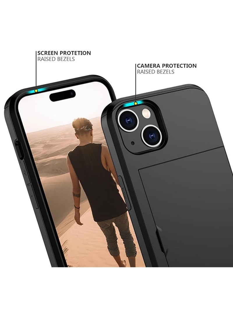 WRISTWISE Case Cover for iPhone 15 Plus with Card Holder Heavy Duty Protective Dual Layer Shockproof Hidden Card Slot Slim Wallet Phone Cover for Women&Men 6.7 inch(Black) - Image 2