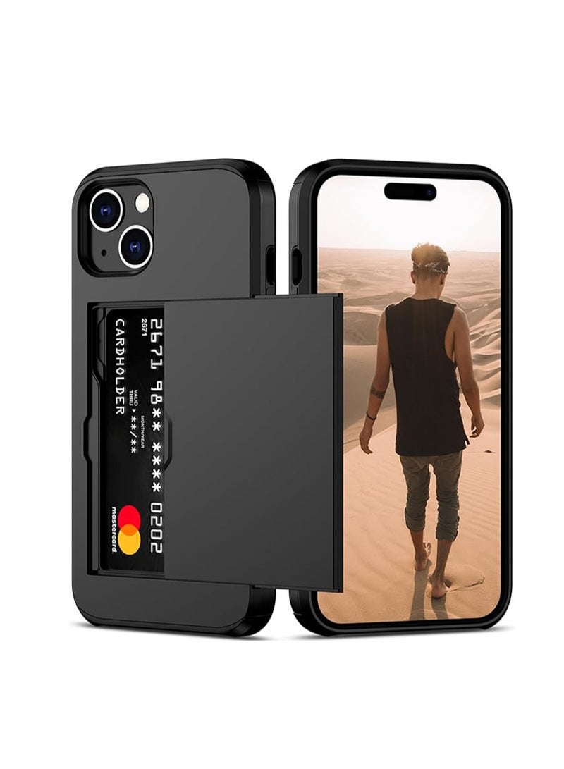 WRISTWISE Case Cover for iPhone 15 Plus with Card Holder Heavy Duty Protective Dual Layer Shockproof Hidden Card Slot Slim Wallet Phone Cover for Women&Men 6.7 inch(Black) - Image 1
