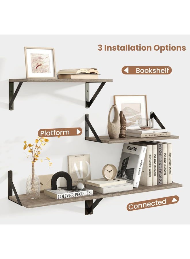 Axeman 16W x 8D Floating Shelves for Wall Set of 2, 8 Inch Deep Distressed Grey Wood Wall Mounted Shelves for Farmhouse Bookshelf Living Room Bedroom Home Office Bathroom - Grey - Image 3