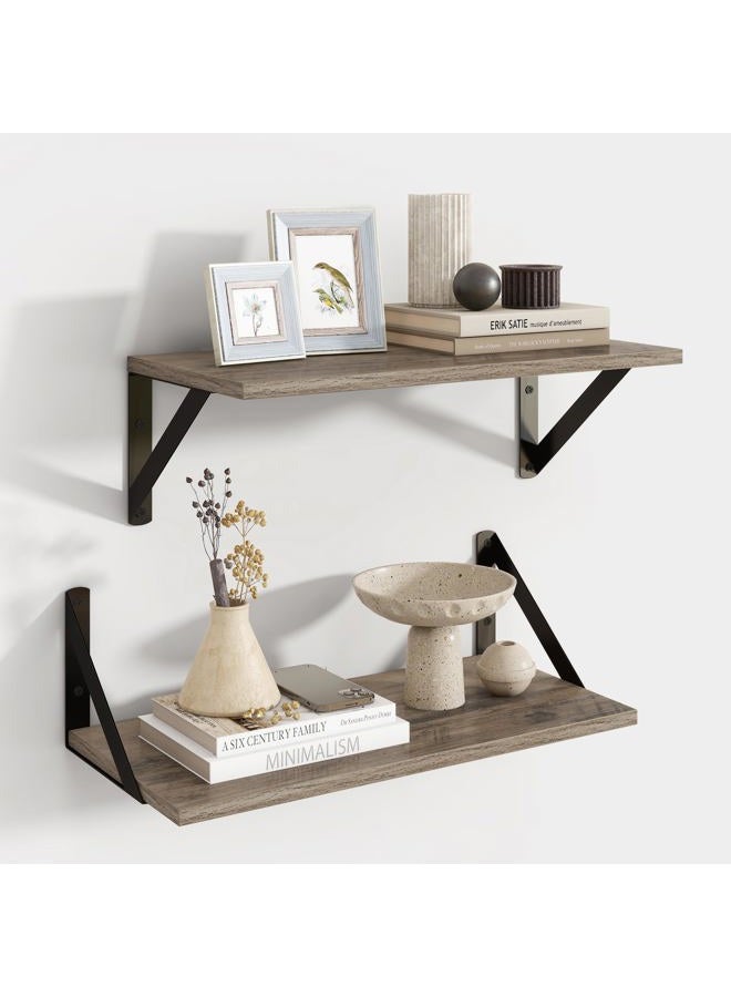 Axeman 16W x 8D Floating Shelves for Wall Set of 2, 8 Inch Deep Distressed Grey Wood Wall Mounted Shelves for Farmhouse Bookshelf Living Room Bedroom Home Office Bathroom - Grey - Image 1