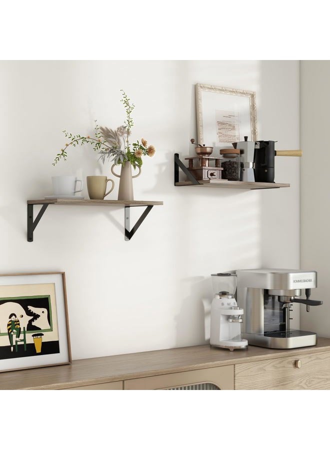 Axeman 16W x 8D Floating Shelves for Wall Set of 2, 8 Inch Deep Distressed Grey Wood Wall Mounted Shelves for Farmhouse Bookshelf Living Room Bedroom Home Office Bathroom - Grey - Image 2