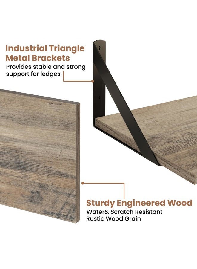 Axeman 16W x 8D Floating Shelves for Wall Set of 2, 8 Inch Deep Distressed Grey Wood Wall Mounted Shelves for Farmhouse Bookshelf Living Room Bedroom Home Office Bathroom - Grey - Image 4