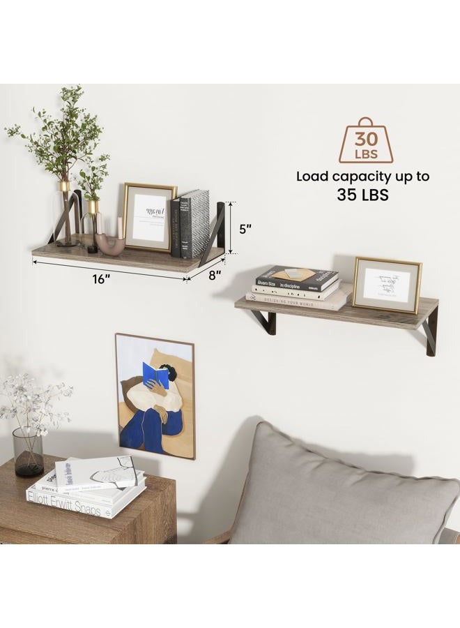 Axeman 16W x 8D Floating Shelves for Wall Set of 2, 8 Inch Deep Distressed Grey Wood Wall Mounted Shelves for Farmhouse Bookshelf Living Room Bedroom Home Office Bathroom - Grey - Image 5