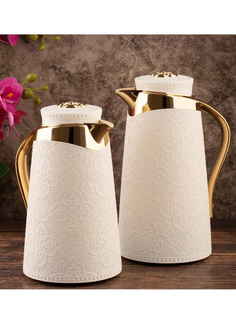 Alsaif Hasnaa thermos set from Al-Saif for tea and coffee, pearl/gold - Image 2