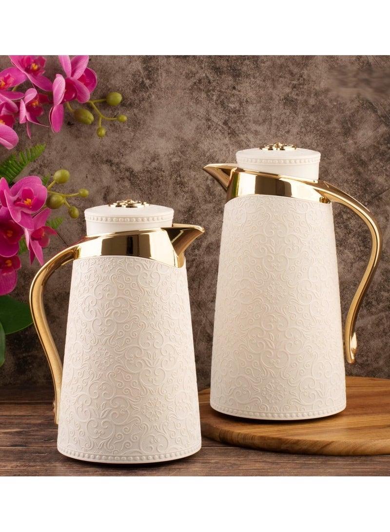 Alsaif Hasnaa thermos set from Al-Saif for tea and coffee, pearl/gold - Image 1