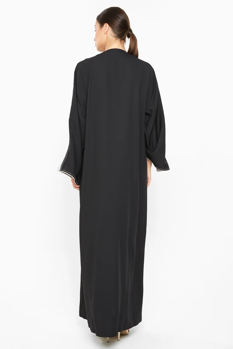 NUKHBAA A casual abaya with cream lace detailing-AJ659A