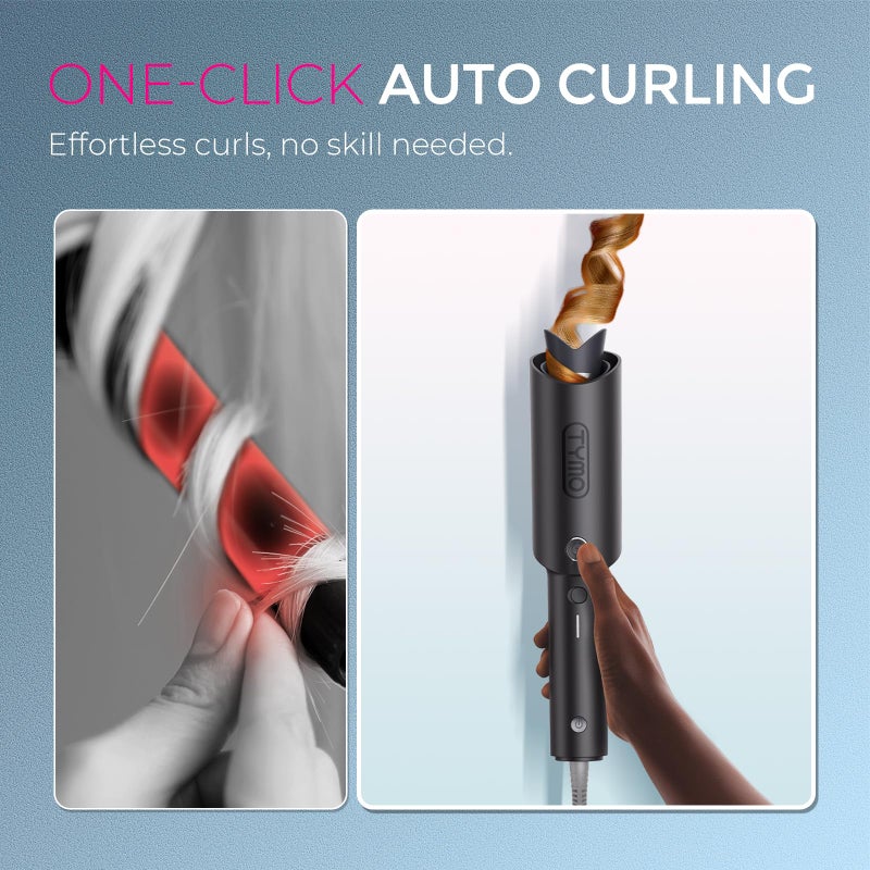 TYMO Automatic Rotating Curling Iron - TYMO CURLPRO Beach Waves Curling Wand, Portable Hair Curler, 500 Million Ionic, Dual Voltage & Lightweight for Travel, Ceramic Coating, 1 1/4 Inch, Metallic Gray - Image 2