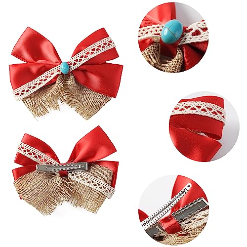 Fancheer Princess Hair Bow Clips for Girls Women 5 Inch Fairy Hair Accessories Red - Image 3